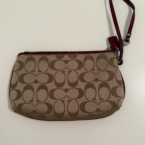 Coach Beige and Burgundy Wristlet - Picture 2 of 8